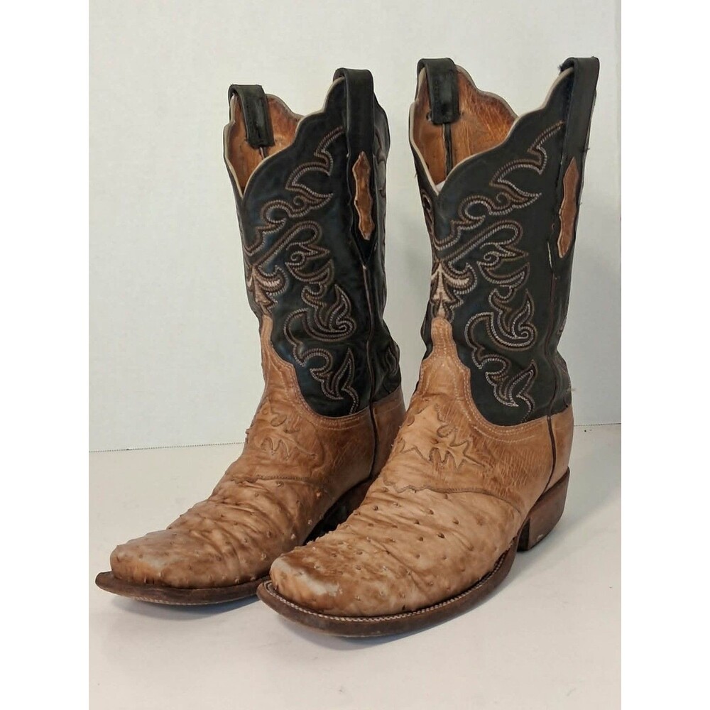 Vintage Lucchese 2000 Cowboy Boots Womens 6.5 C Tan Ostrich Two Tone Exotic